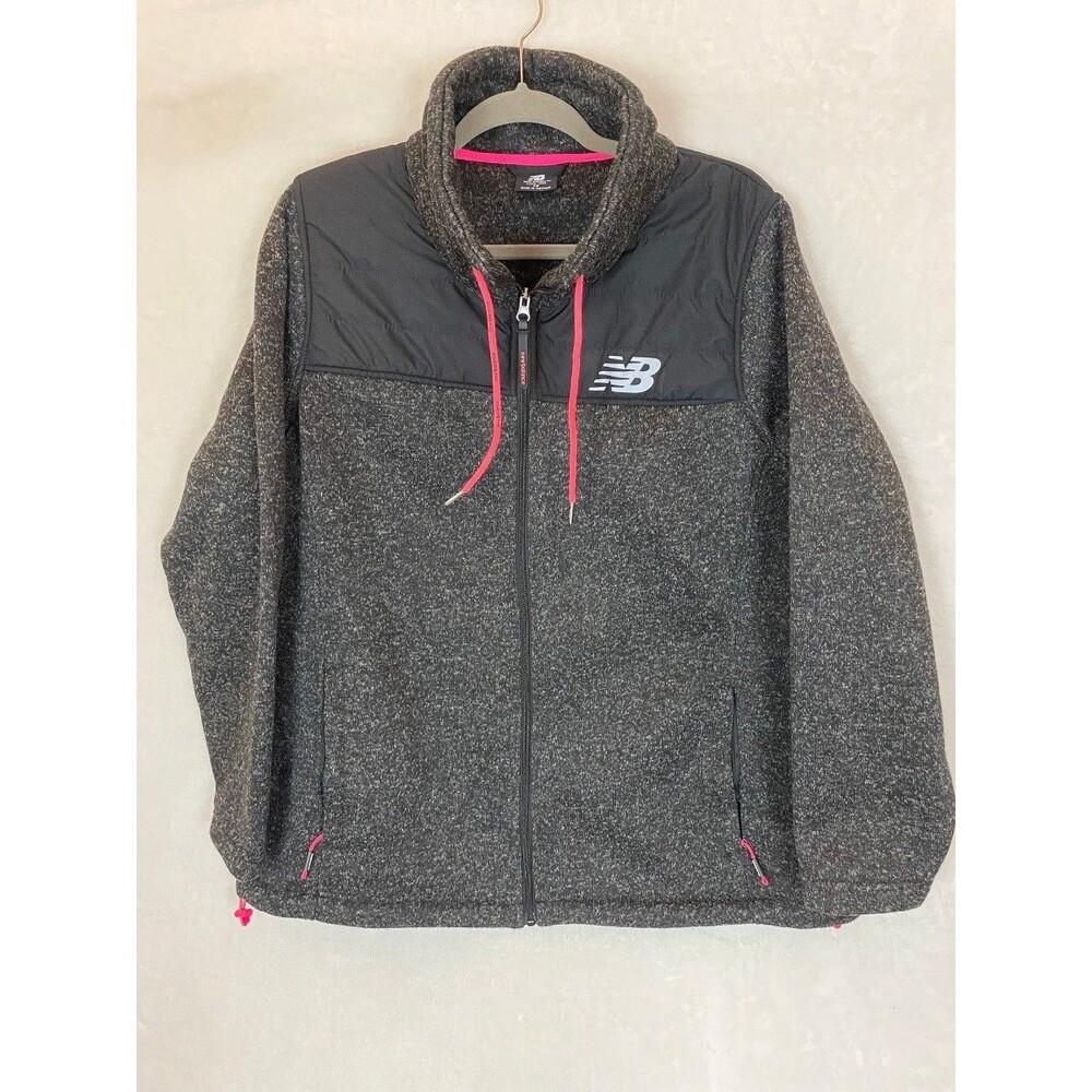 New Balance Women's Full Zip Fleece Jacket Charcoal Gray Pink 1X Activewear